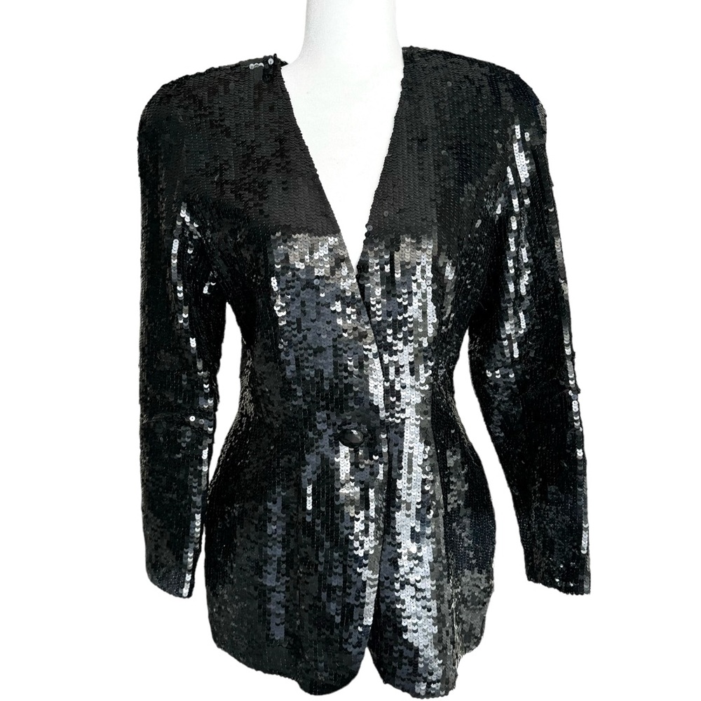 Oleg Cassini Blazer Sequin Black Tie Silk Jacket